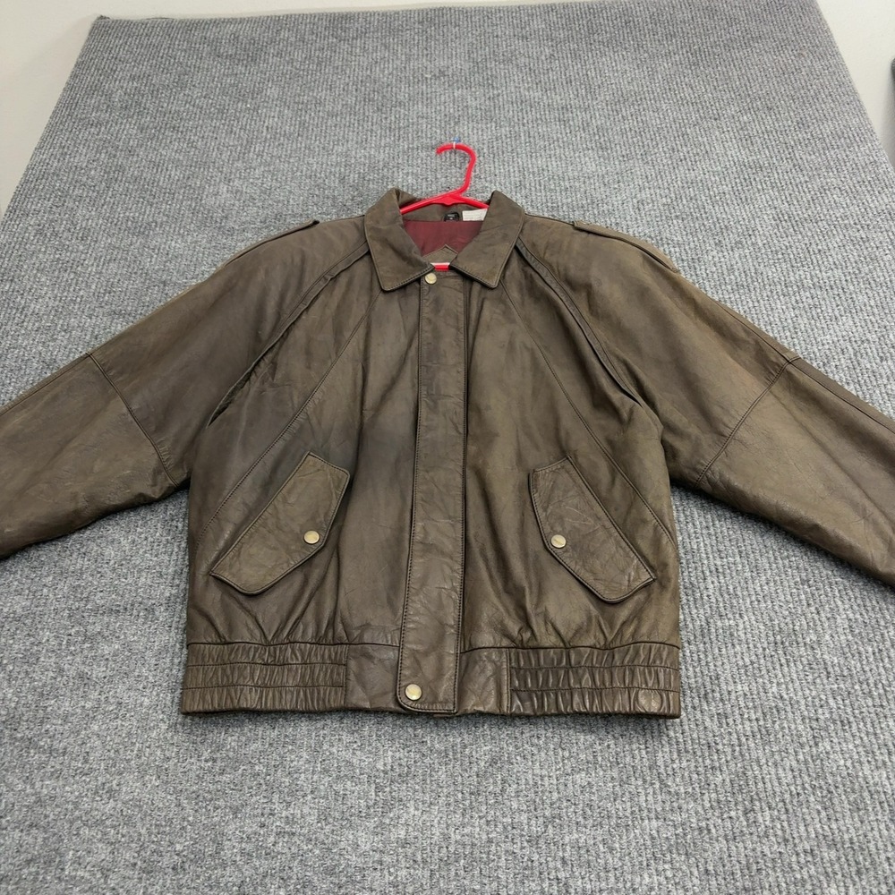 Vintage Leather Bomber Jacket Mens L Brown Genuine Leather Distressed Flight